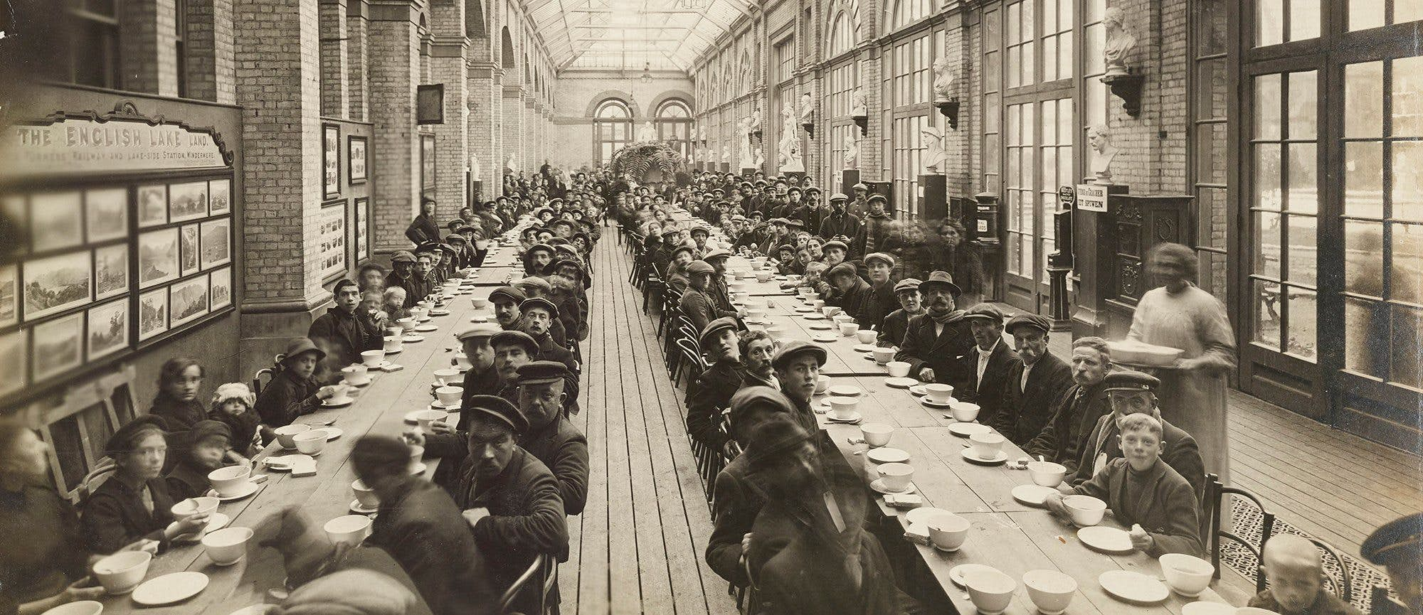 Refugees dining in the Great Hall during WWI