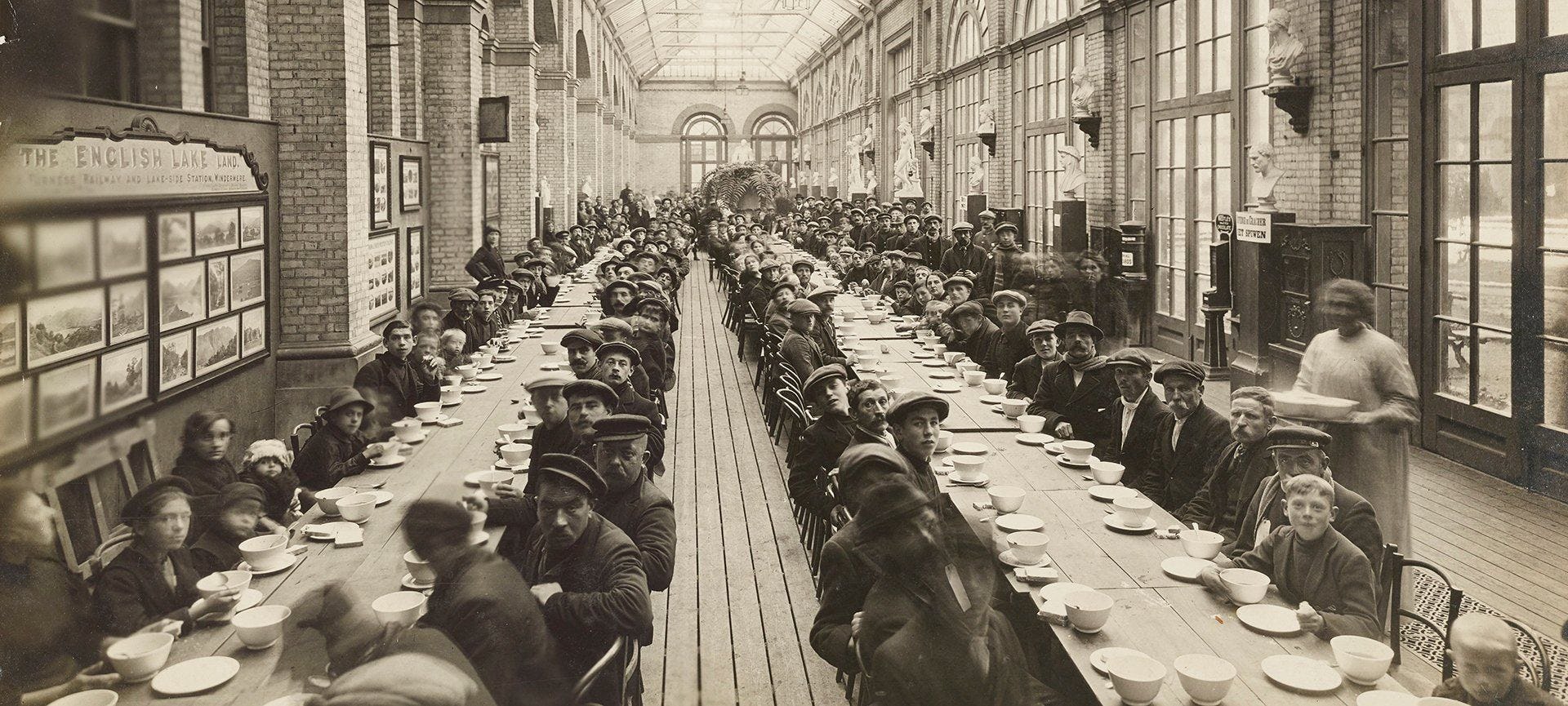 Refugees dining in the Great Hall during WWI