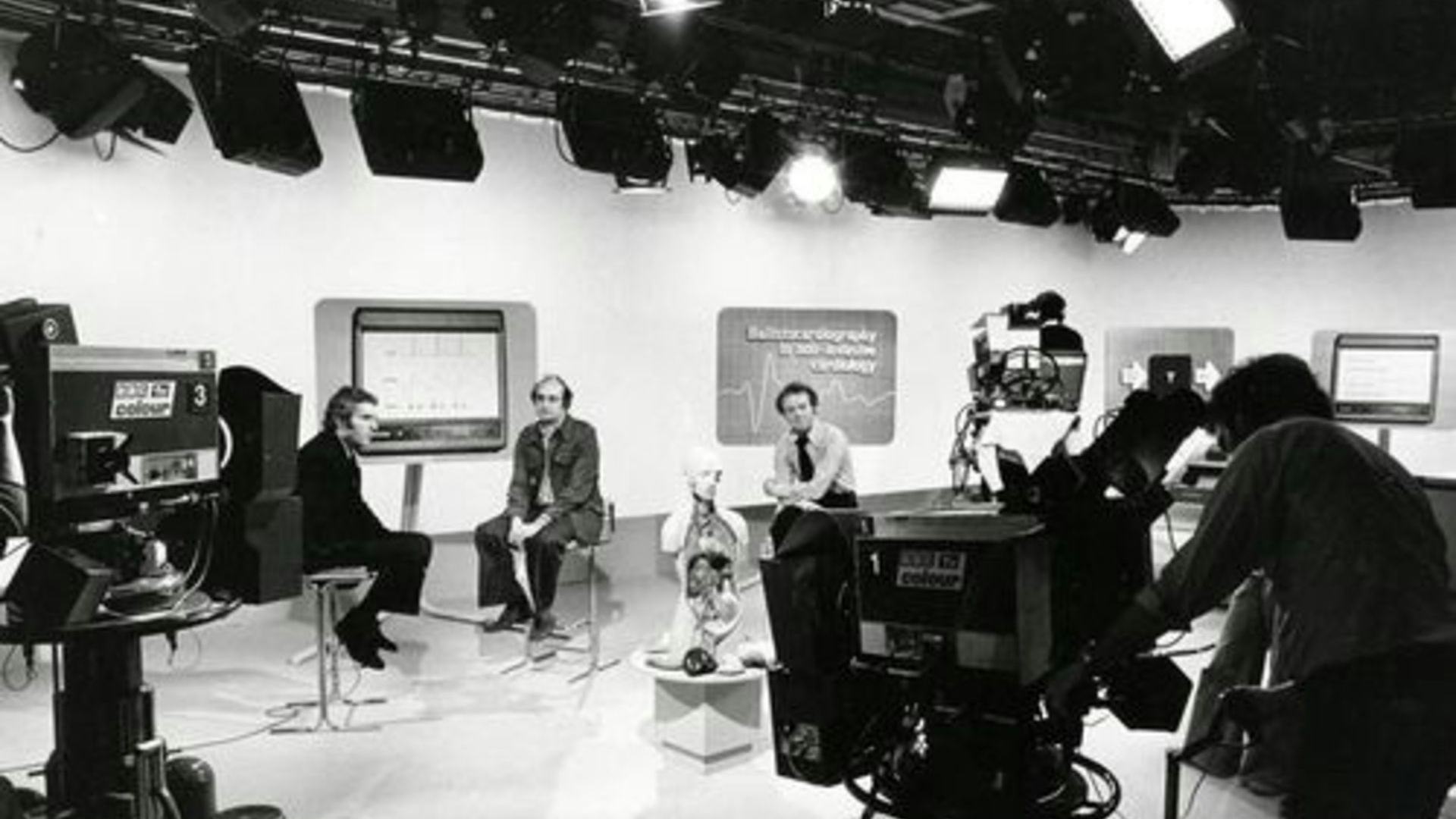 The Open University filming at Alexandra Palace in 1977