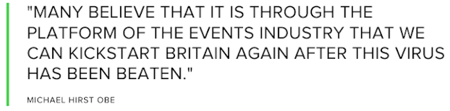 Quote from Michael Hirst OBE on kickstarting the events industry after coronavirus