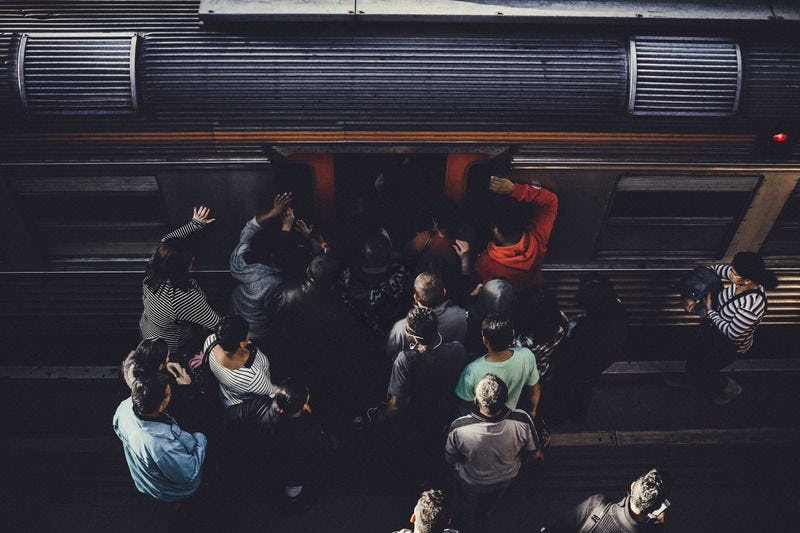 People gathering on a train