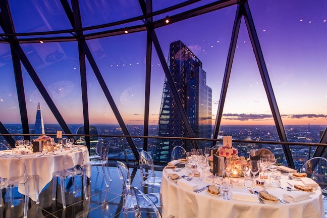 Dining set up at Searcys at The Gherkin