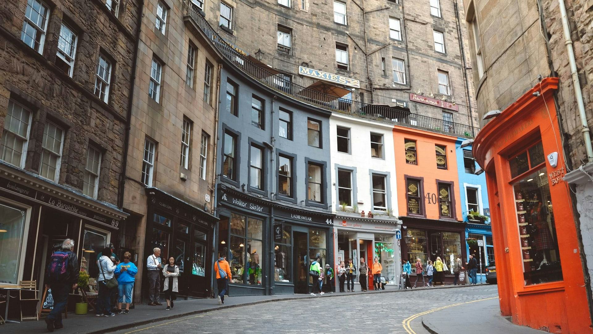 colourful street in Edinburgh