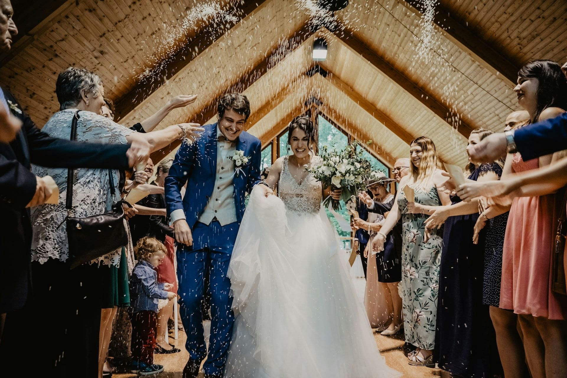 couple with confetti at wedding