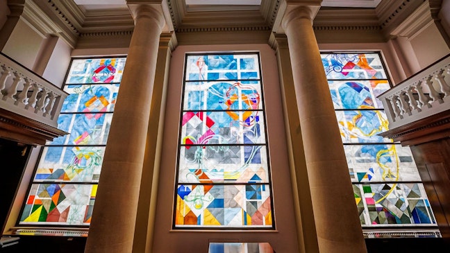 stained glass window at One Moorgate Place