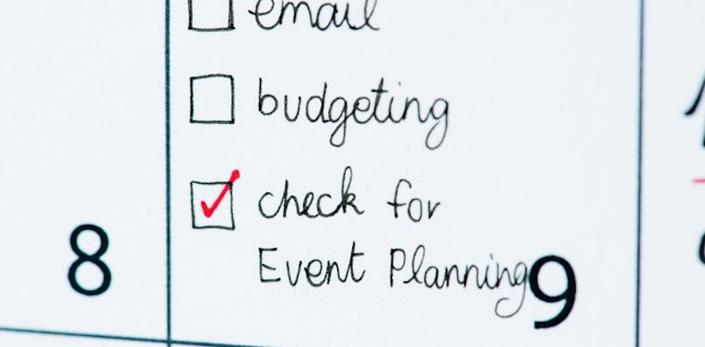 Calendar date block with checklist saying "check for event planning"