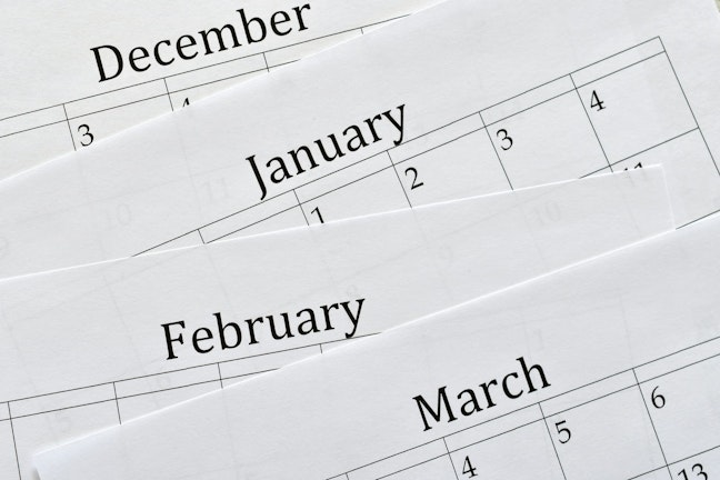 Monthly paper calendars from December-March