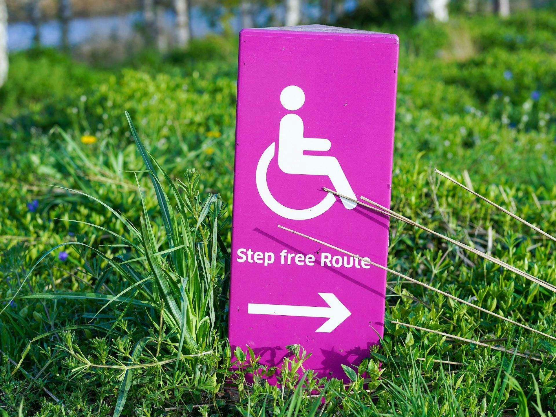 purple disabled step free sign in grass