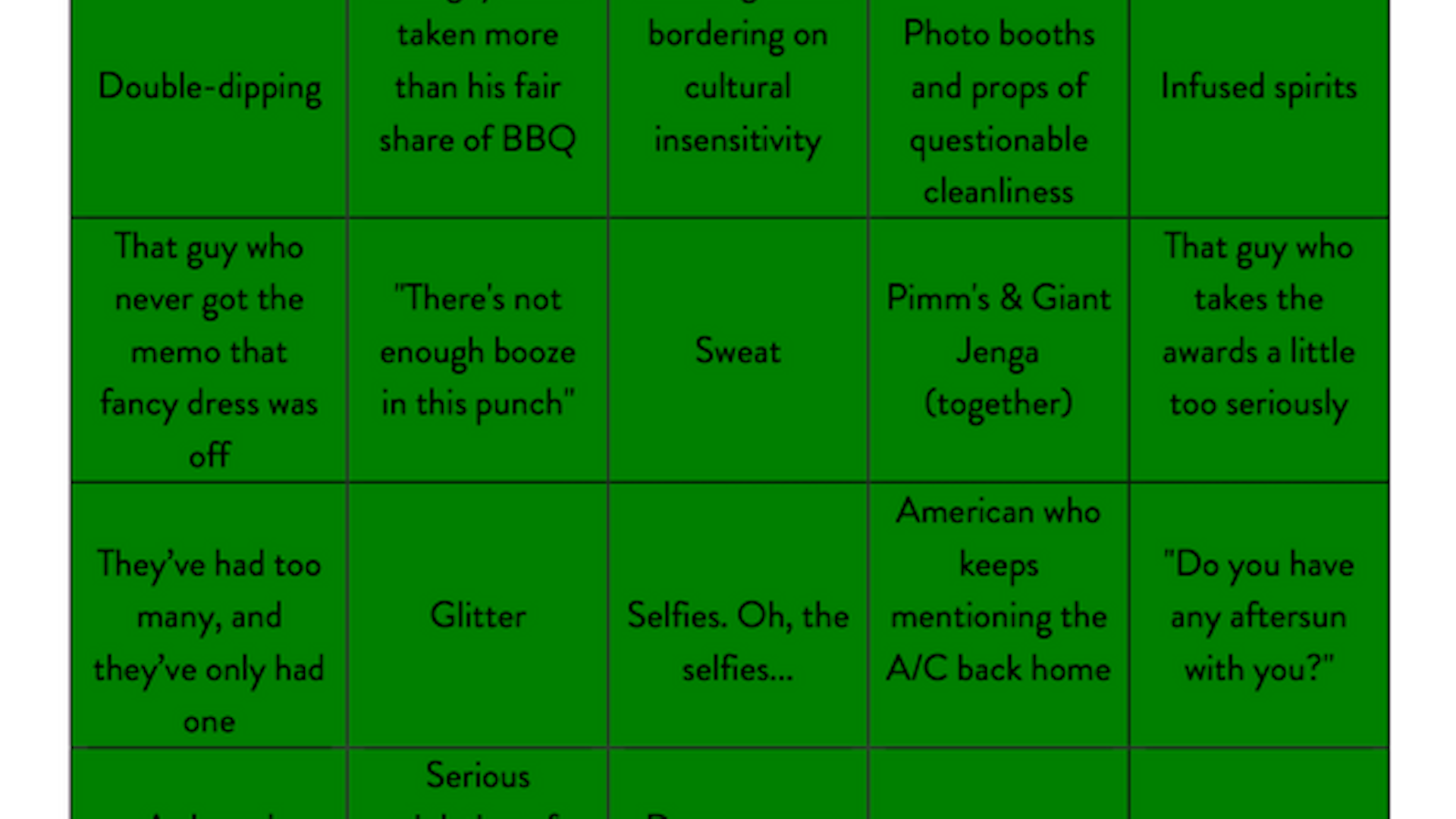 Hire Space's Summer Party Bingo (...or Drinking Game)